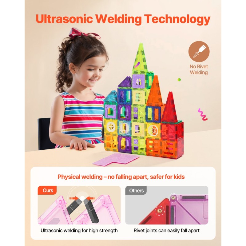 Magneettinen rakennuspalikkasetti 180 osaa ABS-muovia ja ferriittimagneetteja oranssi säilytyspussi