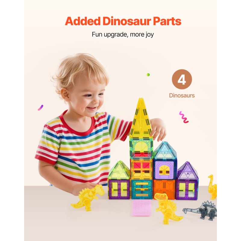 Magneettiset rakennuspalikat muovia viisikymmentäkuusi osaa neljä dinosaurusta yli kolme vuotta