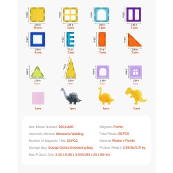 Magneettiset rakennuspalikat muovia viisikymmentäkuusi osaa neljä dinosaurusta yli kolme vuotta