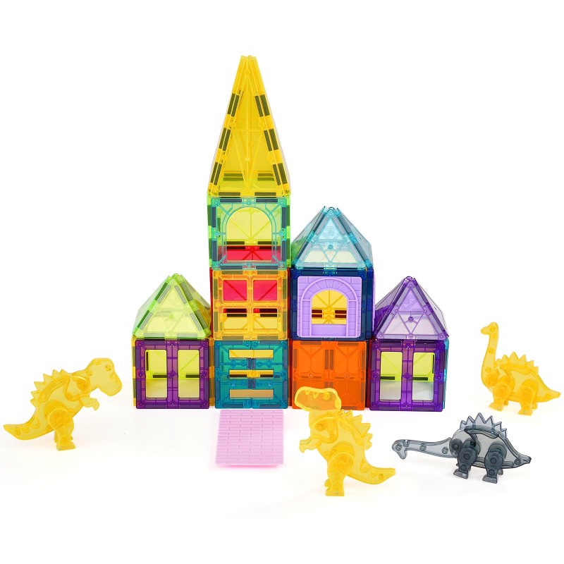 Magneettiset rakennuspalikat muovia viisikymmentäkuusi osaa neljä dinosaurusta yli kolme vuotta