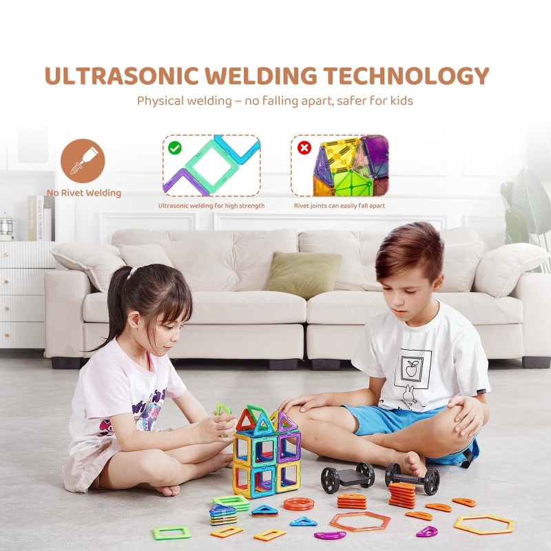 Magneettipalikkasetti ABS-muovia 62 osaa 60 magneettipalikkaa 2 pyörää 4-vuotiaille