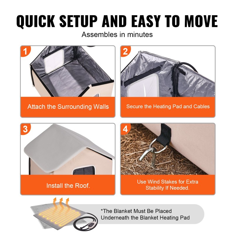 Lämmitettävä korotettu ulkokissatalo 600D kangas eristetty 52 x 48 x 47 cm