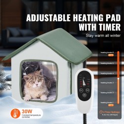 Korotettu lämmitettävä kissatalo ulkokäyttöön 600D kangas lämmitystyyny ajastin vihreä