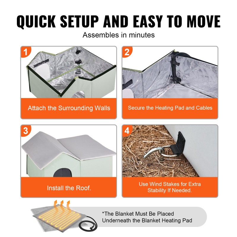 Lämmitetty kissatalo ulkokäyttöön 600D-kangas 50W lämmitysalusta säädettävä lämpötila vihreä