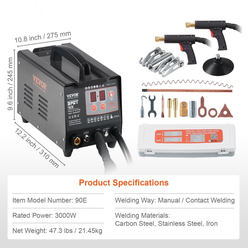 Pistehitsauslaite 3000W 2 hitsauspistoolia automaatti ja manuaalitilat 7 toimintatilaa autojen lommoihin