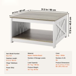 Sohvapöytä neliönmuotoinen 80x80 cm lastulevy ja massiivipuu avoin säilytyslokero harmaa-valkoinen