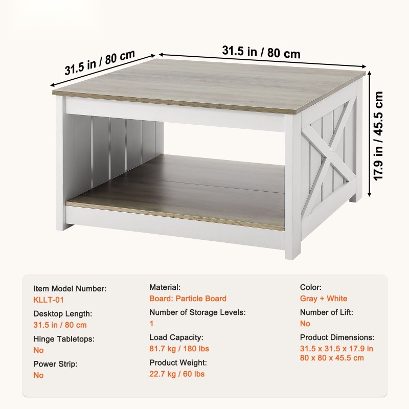 Sohvapöytä neliönmuotoinen 80x80 cm lastulevy ja massiivipuu avoin säilytyslokero harmaa-valkoinen