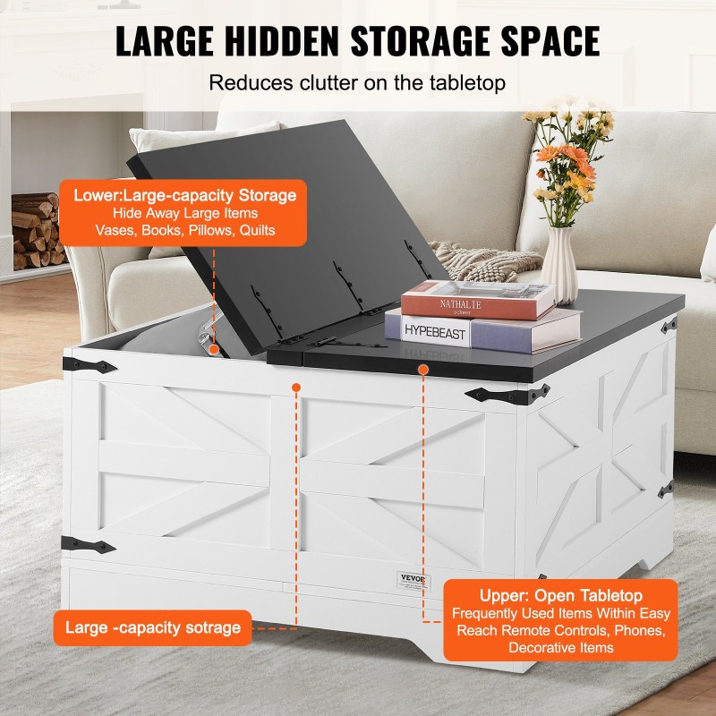 Sohvapöytä neliö 800 mm lastulevy saranoitu kansi säilytystila harmaa ja valkoinen