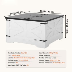 Sohvapöytä neliö 800 mm lastulevy saranoitu kansi säilytystila harmaa ja valkoinen