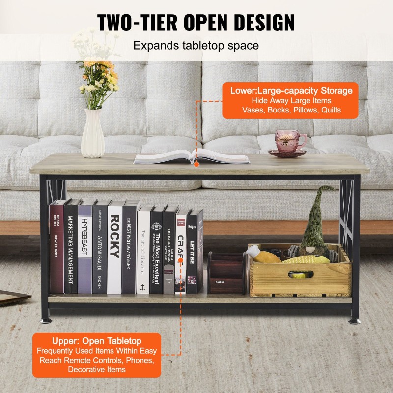 Sohvapöytä lastulevy metallirunko 1000x500x465 mm ruskea musta avoin hylly