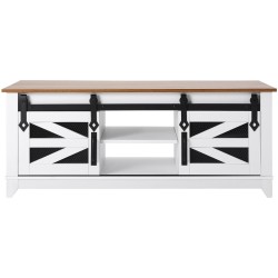 Sohvapöytä 121 cm luonnonpuu valkoinen kaksitasoinen liukuovilla lastulevy metallirunko mäntyjalat