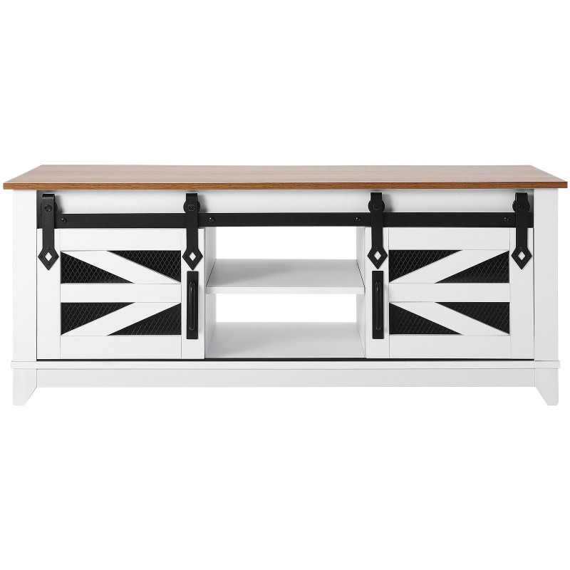 Sohvapöytä 121 cm luonnonpuu valkoinen kaksitasoinen liukuovilla lastulevy metallirunko mäntyjalat