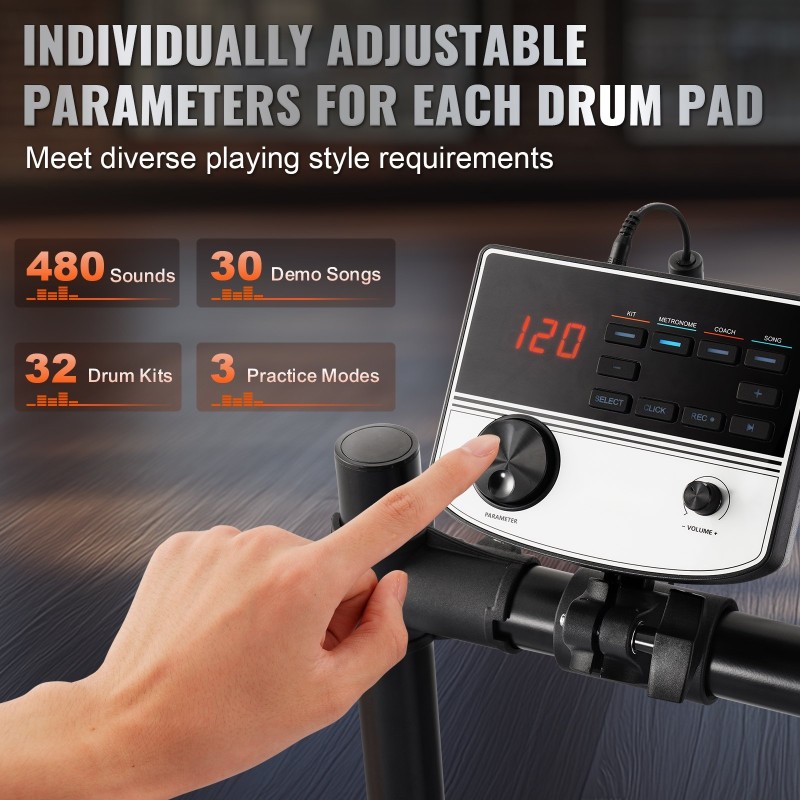 Sähköinen rumpusetti 8 tuuman verkkomallinen virveli 10 tuuman symbaalit USB-MIDI-tuki aloittelijoille aikuisille