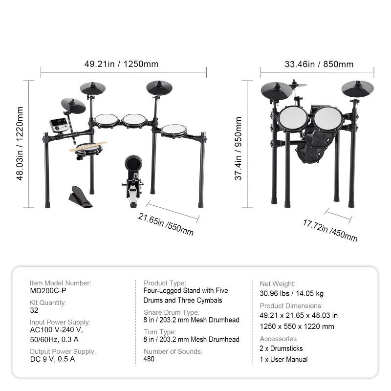 Sähköinen rumpusetti 8 tuuman verkkomallinen virveli 10 tuuman symbaalit USB-MIDI-tuki aloittelijoille aikuisille