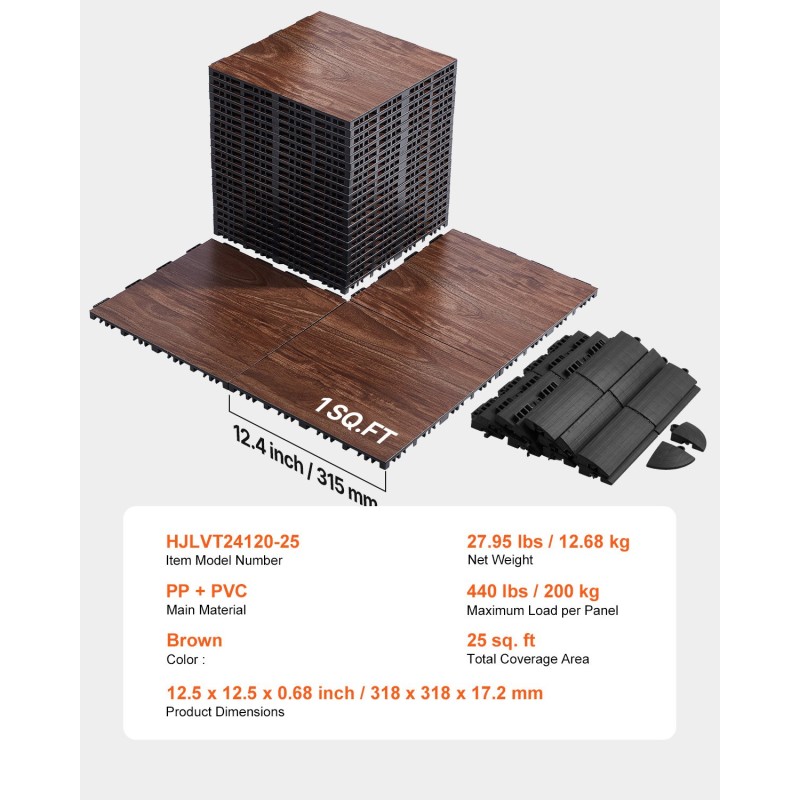 Tanssilattialaatat muoviset tammi puunsyykuvio 25 kappaletta vaimennettu pohja