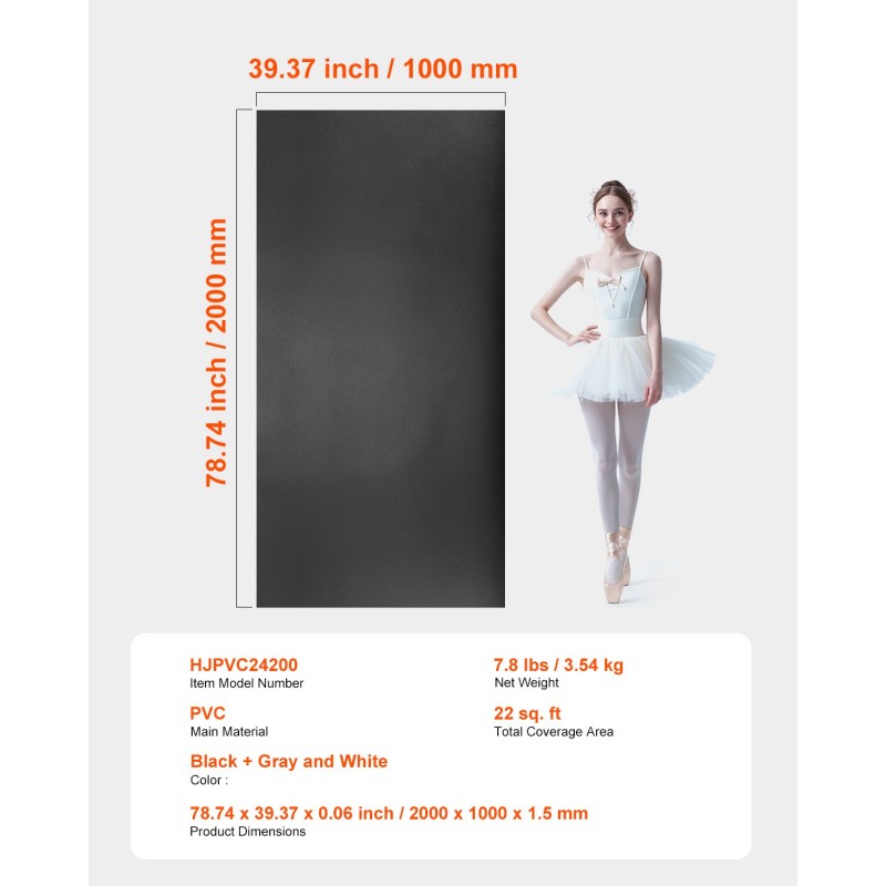 Tanssi- ja joogamatto polyvinyylikloridi 200 x 100 cm 1,5 mm säilytyslaukulla