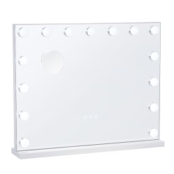 Meikkipeili LED-valoilla 5x suurennuslinssi kosketussäädettävä 58x46 cm valkoinen pöytä ja seinäkiinnitys