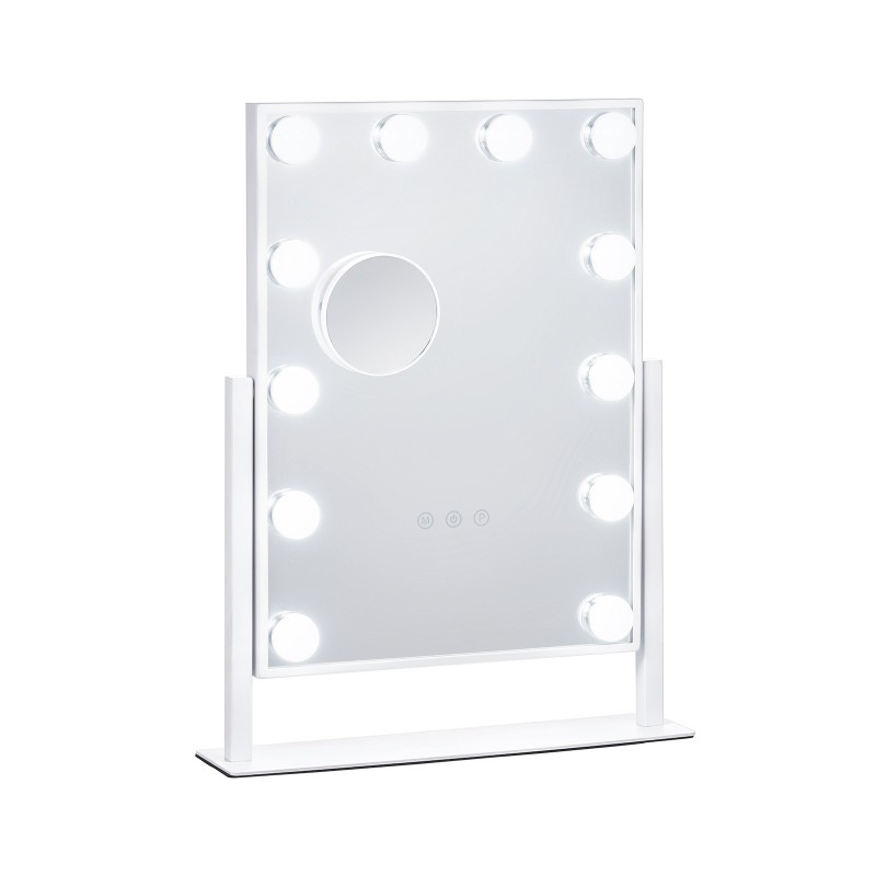 Meikkipeili 12 himmennettävää LED-lamppua 3 värilämpötilaa irrotettava 5-kertainen suurennus 360 asteen kääntö