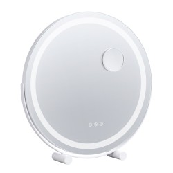 Pyöreä valaistu 20 tuuman meikkipeili 5-kertainen suurennos kolme värilämpötilaa kosketussäätö