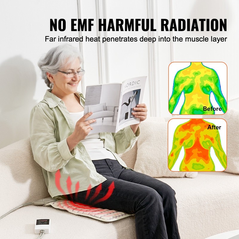 Kaukoinfrapunalämpötyyny ametistikivillä 46 x 46 senttimetriä selälle
