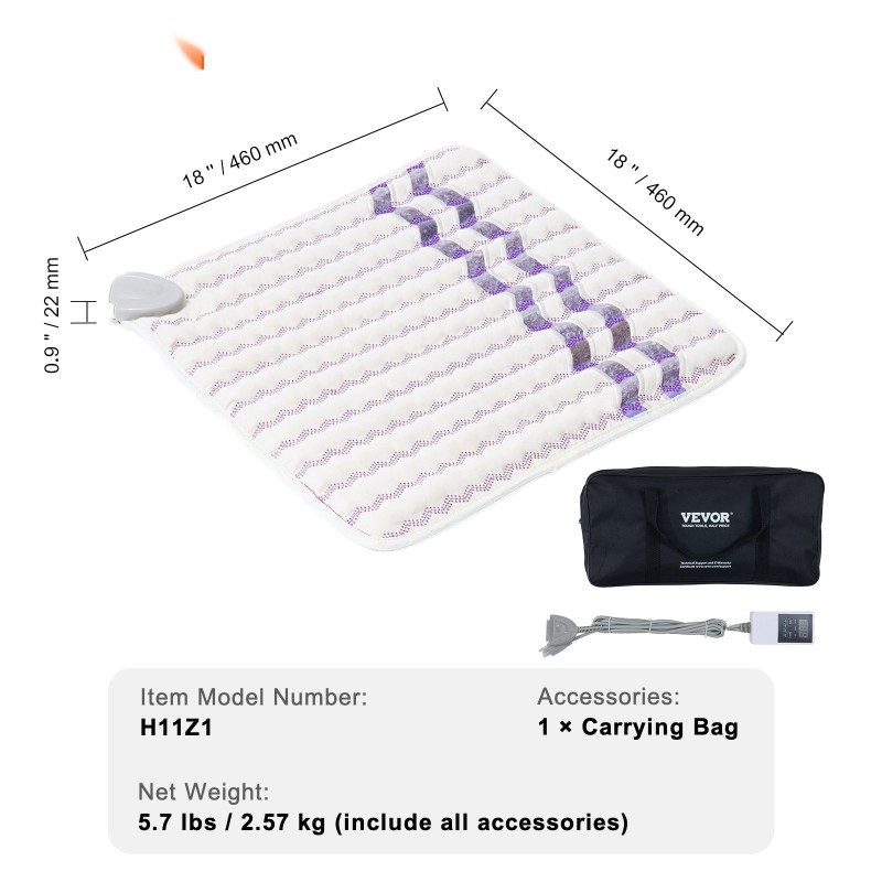 Kaukoinfrapunalämpötyyny ametistikivillä 46 x 46 senttimetriä selälle