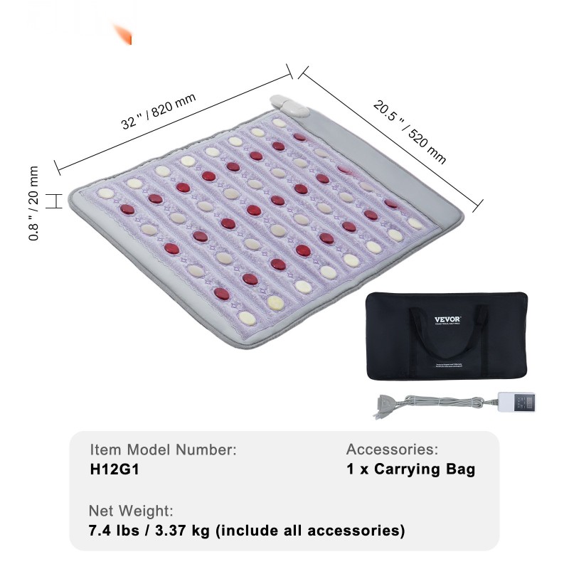 Lämmitysalusta kaukoinfrapunalämmitteinen punaisella fotonivalolla ametisti, jade ja turmaliinikivillä 820 x 520 mm