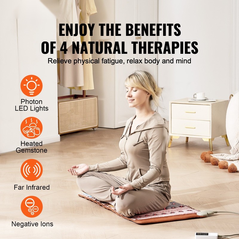 Kaukoinfrapunalämpömatto 104×51 cm 5 jalokiveä 660 nanometrin punavalo