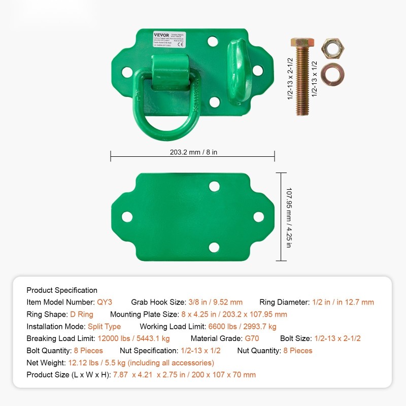 Traktorin kauhan pultattavat G70 taotut tartuntakoukut 3/8 2 kpl vihreät