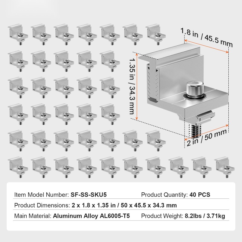 Z-asennuskiinnikkeet anodisoitu alumiini 35–50 mm kehystetyille paneeleille 40 kappaletta