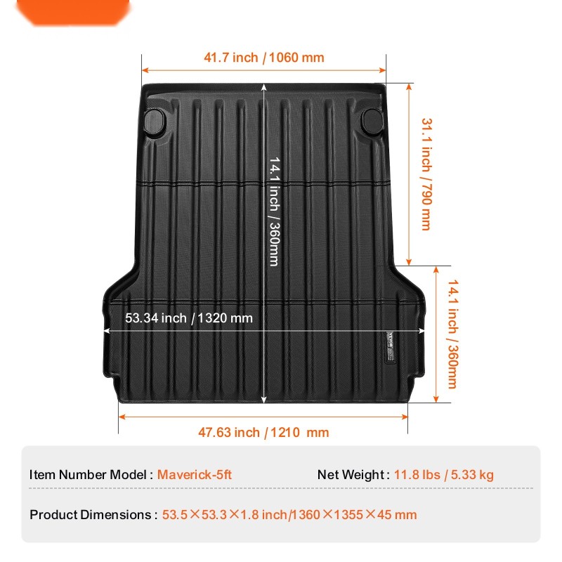 Kuormatilan matto paksusta termoplastisesta elastomeerista Ford Maverick 2022–2024 5 jalan lavalle