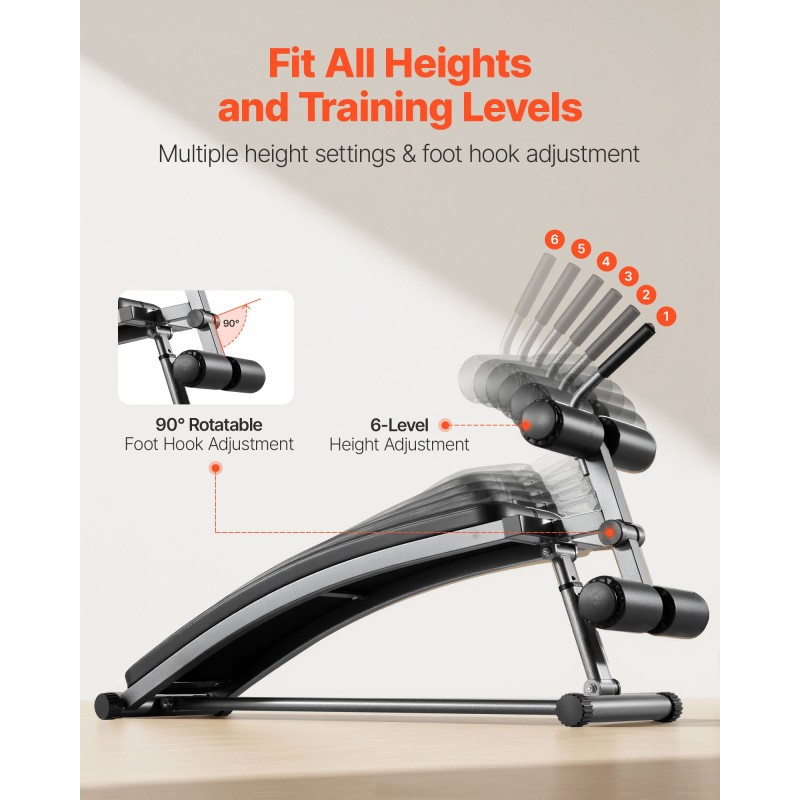 Vatsalihaspenkki hiiliteräsrunko 272 kg 6-portainen korkeussäätö kaareva selkänoja käänteinen kahva