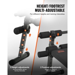 Vatsalihaspenkki taitettava teräsrunko 5 korkeussäätöä säädettävä jalkatuki 226 kg