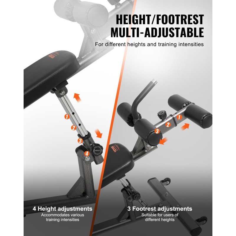 Monikäyttöinen kotikuntopenkki hiiliteräsrunko 4-portainen korkeussäätö säädettävä jalkatuki 453 kg kantavuus