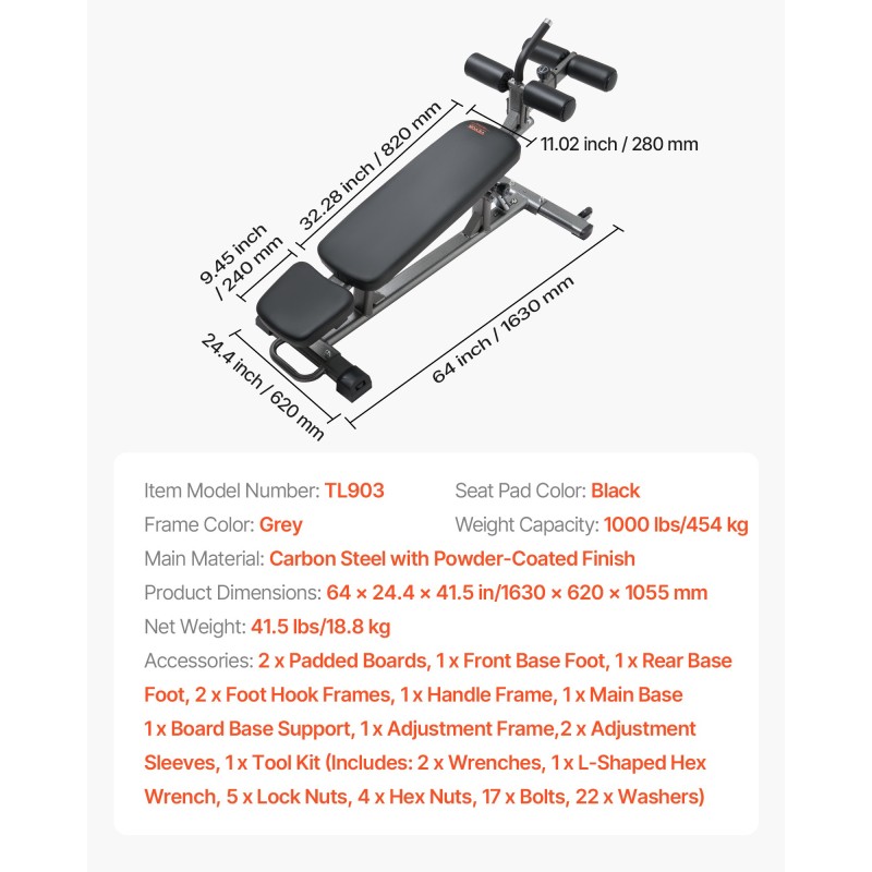 Monikäyttöinen kotikuntopenkki hiiliteräsrunko 4-portainen korkeussäätö säädettävä jalkatuki 453 kg kantavuus
