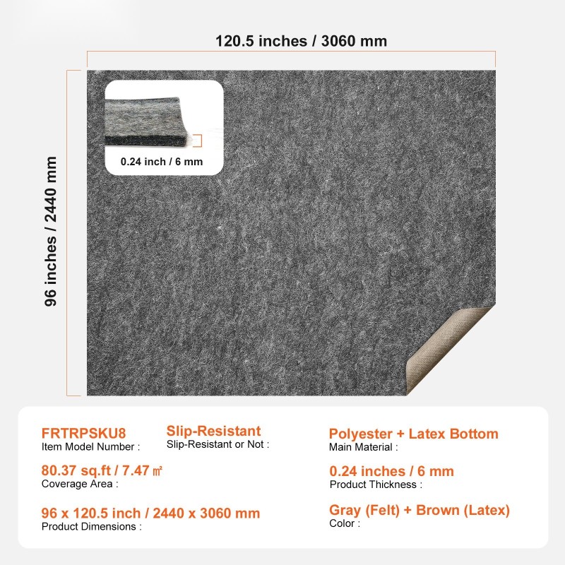 Maton aluspehmuste polyesterihuopa lateksipohja 244 x 306 cm 6 mm liukuestolla