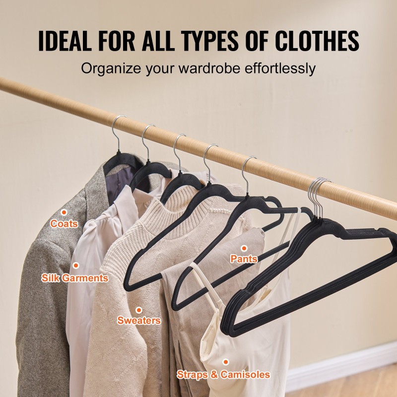 Samettihenkarit 50 kpl musta 5 kg kantavuus 360 asteen kääntyvä koukku