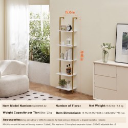 Seinään kiinnitettävä tikashylly teräsrunko valkoiset lastulevyhyllyt 5 tasoa 400x300x1780 mm