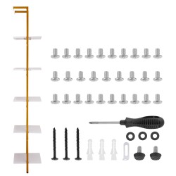 Seinään kiinnitettävä tikashylly teräsrunko valkoiset lastulevyhyllyt 5 tasoa 400x300x1780 mm