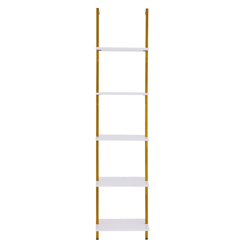 Seinään kiinnitettävä tikashylly teräsrunko valkoiset lastulevyhyllyt 5 tasoa 400x300x1780 mm