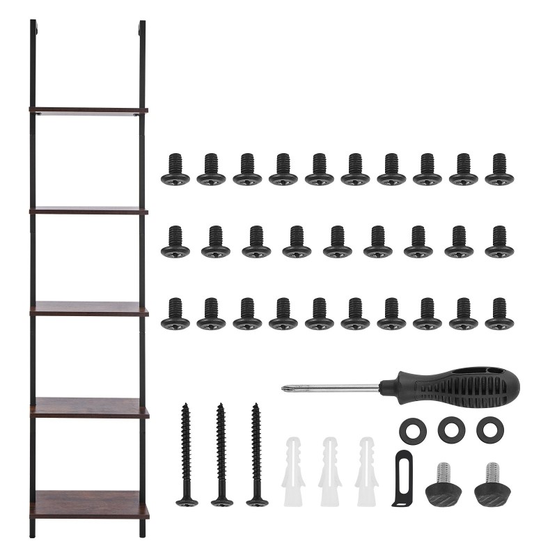 Seinään kiinnitettävä viisitasoinen tikashylly metallirunko puulevyt ripustustanko