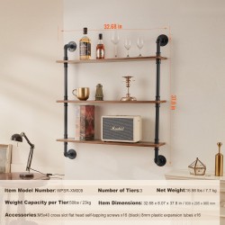 Seinäkiinnitteinen metalliputkihylly 3-tasoinen 813×200×930 mm galvanoitu pyöröputkirunko tiheälevyhyllyt