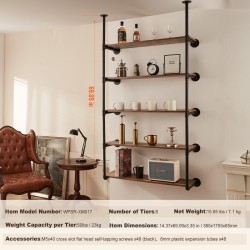 Seinäkiinnitteinen teräsputkihylly viisi tasoa kaksi runkoa kolmesataa millimetriä leveille hyllylevyille