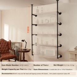 Seinäkiinnitteinen putkihylly galvanoitu teräs 5 tasoa 2 kpl musta