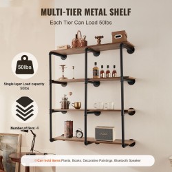 Putkihylly teräs seinäkiinnitteinen 4-kerroksinen 3-osainen 300 mm leveälle musta