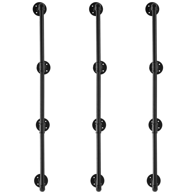 Putkihylly teräs seinäkiinnitteinen 4-kerroksinen 3-osainen 300 mm leveälle musta