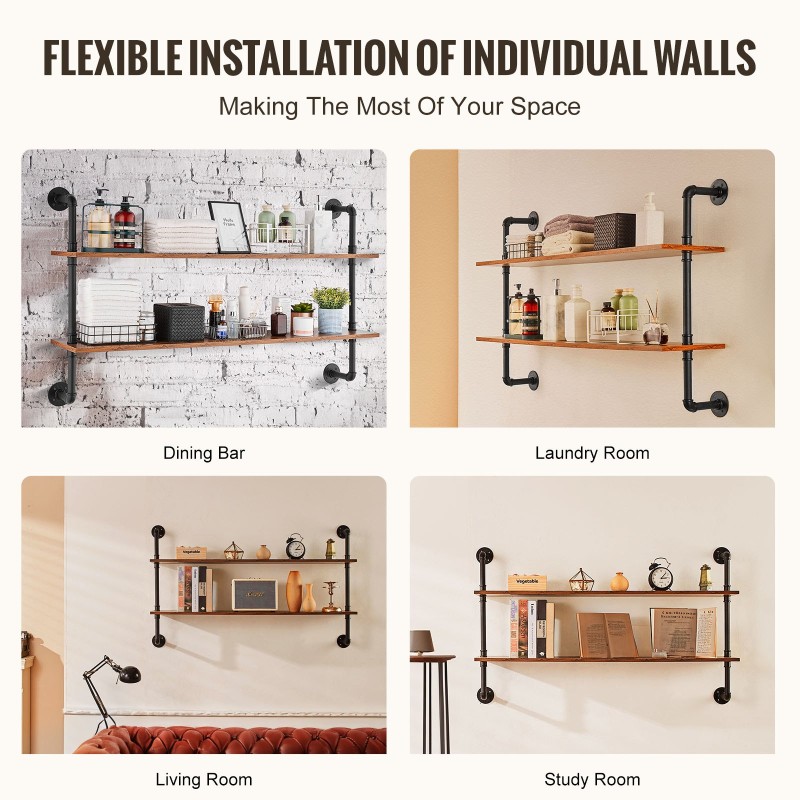 Seinäkiinnitteinen putkihylly kahdella tasolla P2-levy 1220 millimetriä leveä galvanoitu teräsputki musta