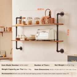 Seinäkiinnitteinen putkihylly kahdella tasolla P2-levy 1220 millimetriä leveä galvanoitu teräsputki musta