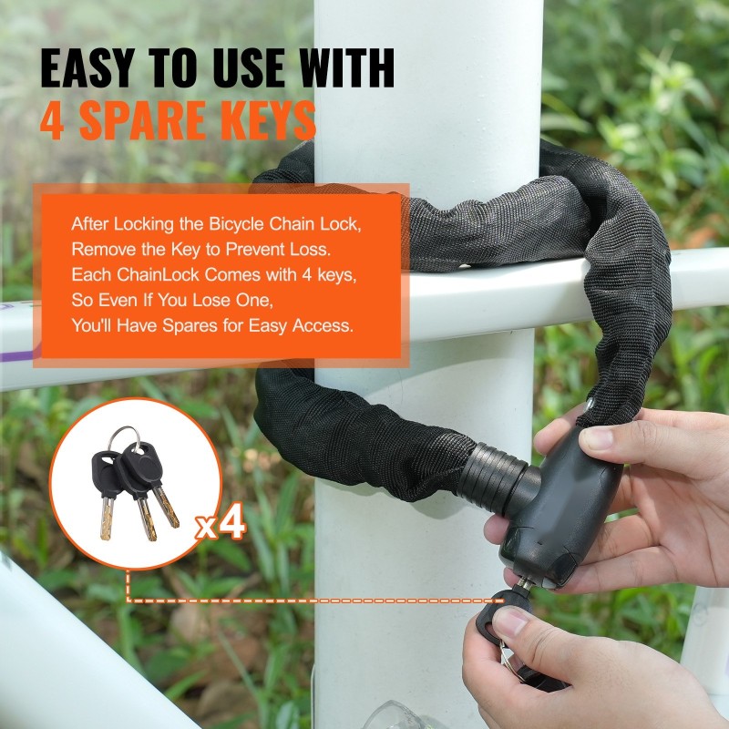 Ketjulukko metalliterästä 8 mm 1200 mm pehmeä päällinen 4 avainta polkupyörälle