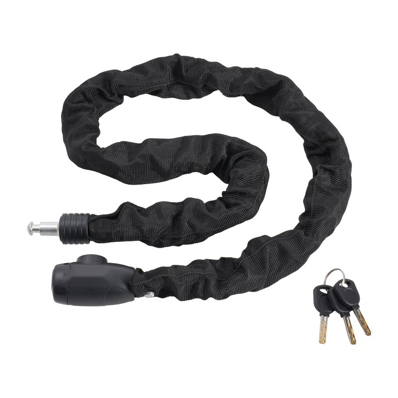 Ketjulukko metalliterästä 8 mm 1200 mm pehmeä päällinen 4 avainta polkupyörälle