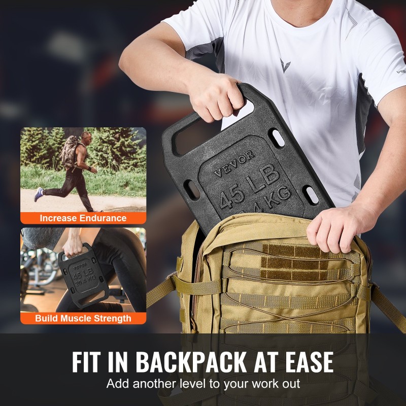 Valurautainen ruck-levy 20,4 kg 380x240x44 mm musta 1 levy reppuun